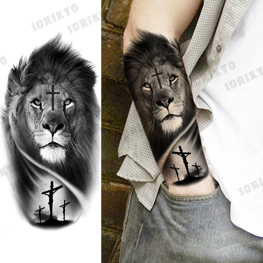 Black Devil Vampire Arm Temporary Tattoos For Women Adult Skull Lion Crown Compass Fake Tattoo Washable Body Art Painting Tatoos