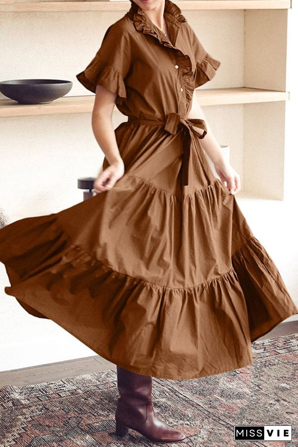 Fashion Casual Solid Split Joint Mandarin Collar A Line Dresses