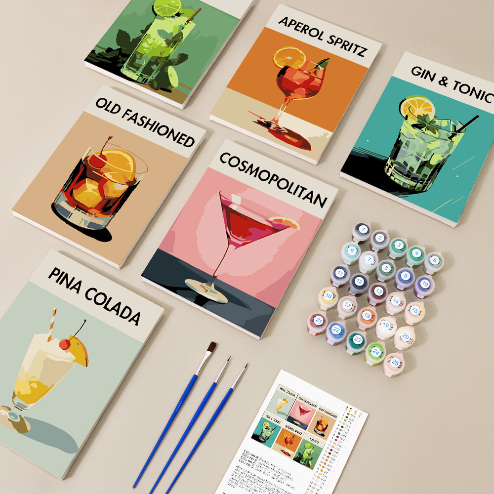 6PCS Framed Cocktail - Paint by Numbers - 15X20cm/5.9*7.9in