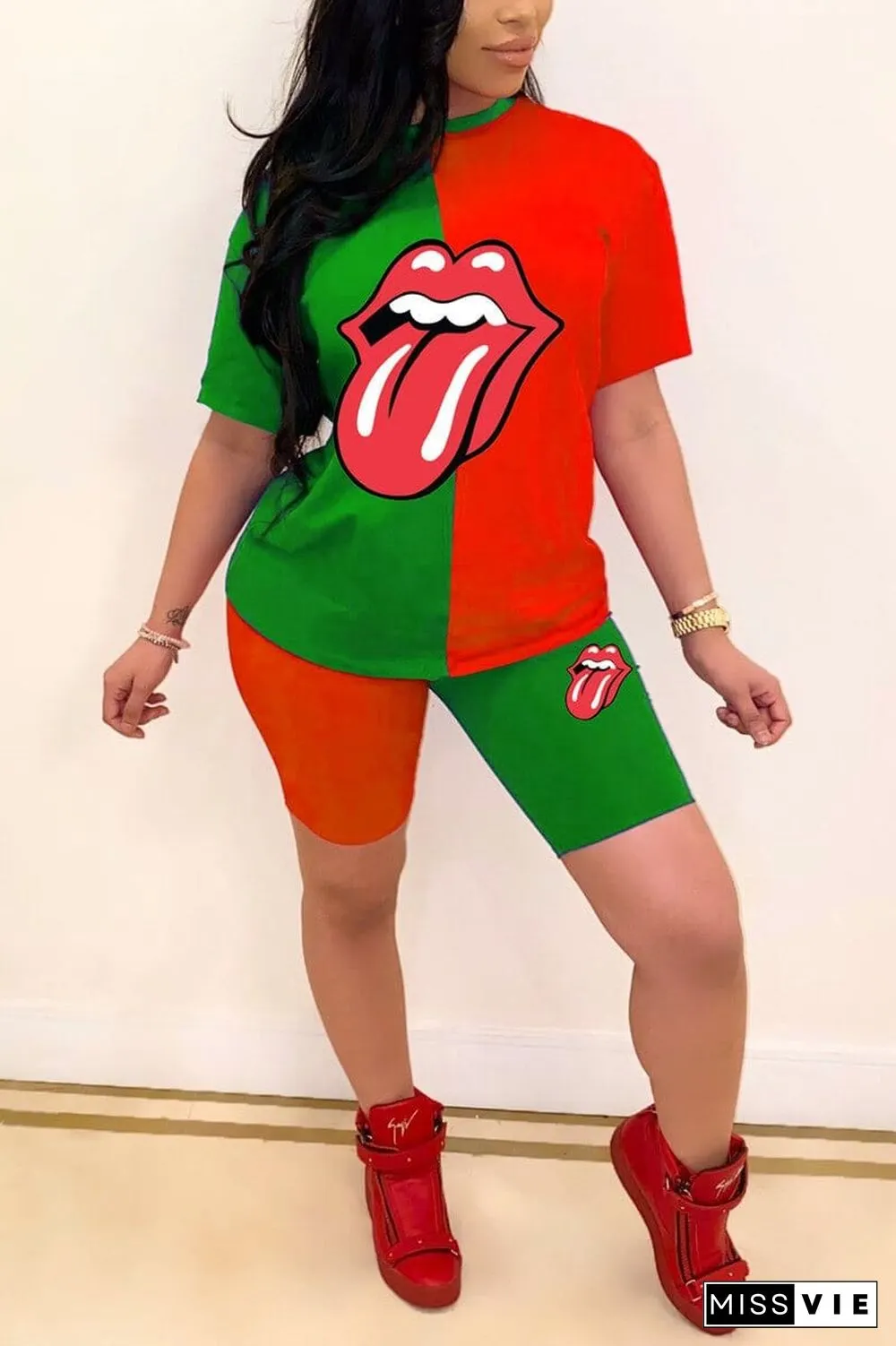 Casual Printed Round Neck T-Shirt Set