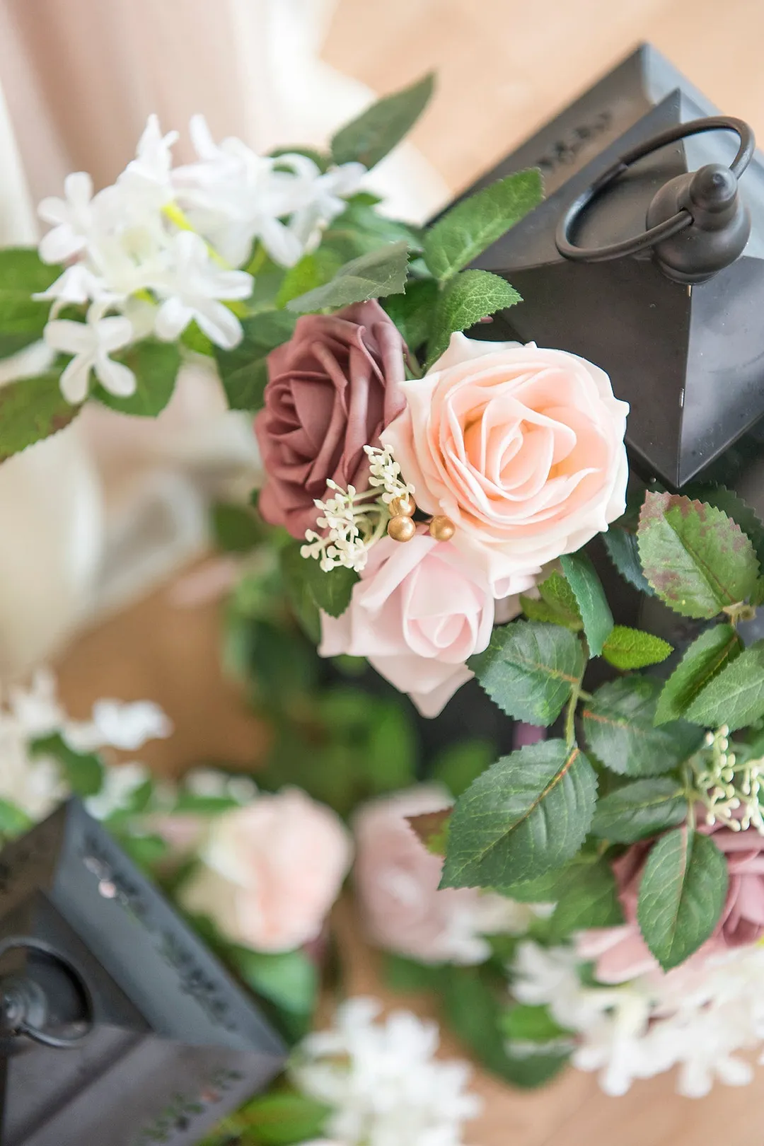 Lantern Floral Arrangements in Blush & Cream