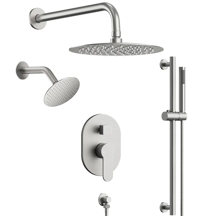 EVERSTEIN Dual Head Rainfall Shower System with Slide Bar Brushed Nickel SFS-1058-NK10