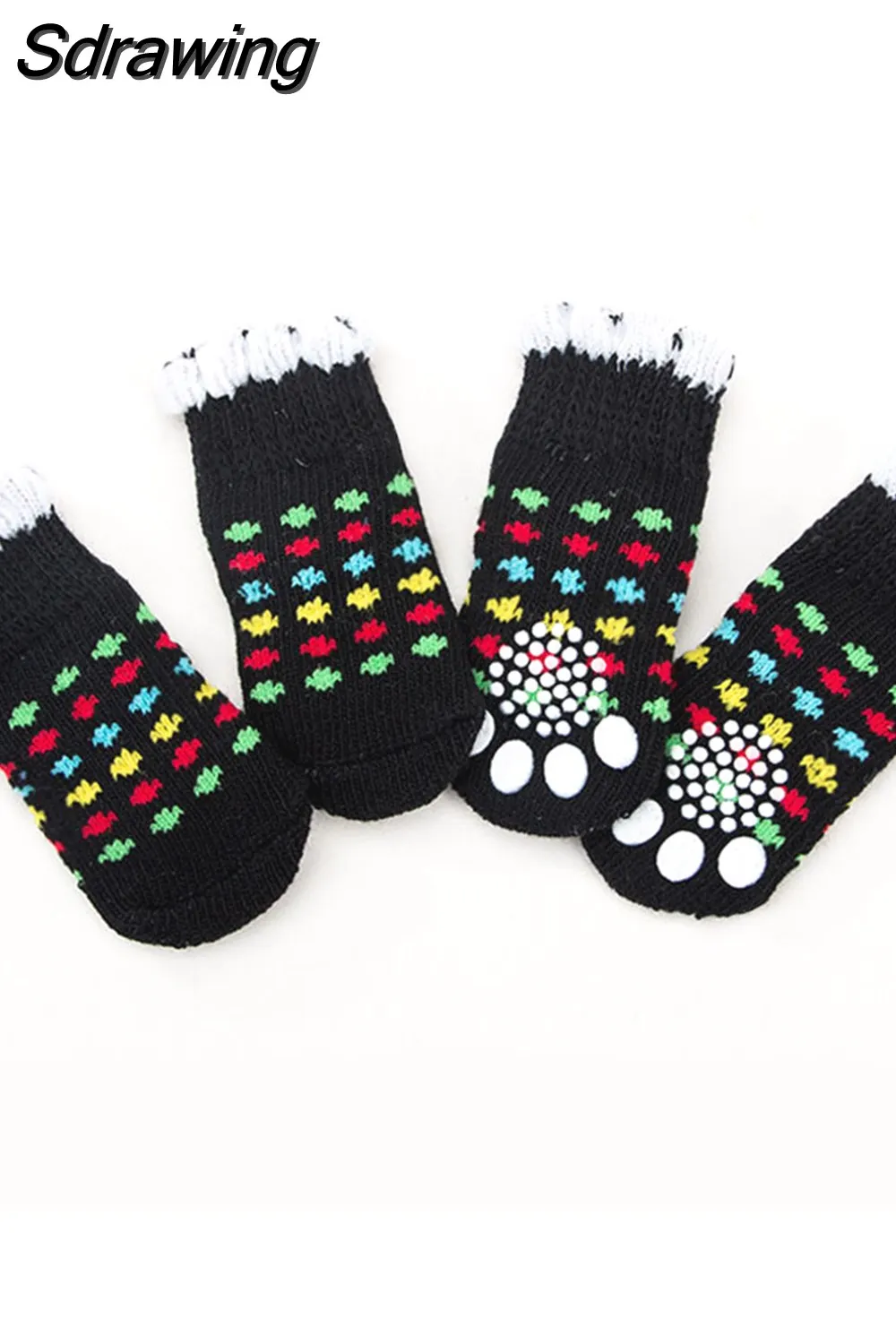 Sdrawing Cute Puppy Dog Socks Cartoon Printed Anti Slip Knit Socks Winter Warm Puppy Shoes Small Medium Dogs Boots Pet Products