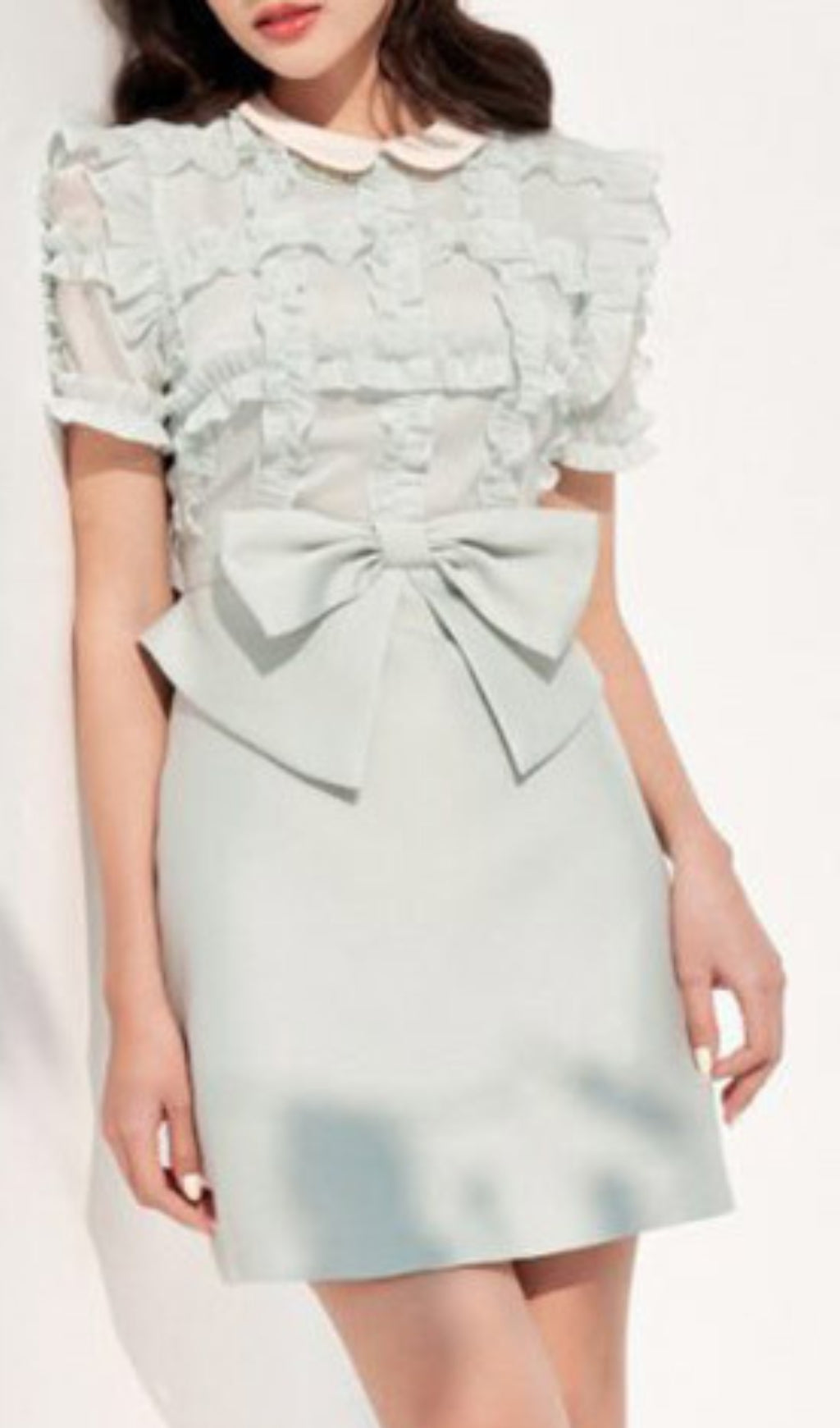 Bow Ruffle Mini Dress With Collar Flowering Girl