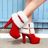 Christmas Red High-heeled Boots And Furry Bow Short Boots