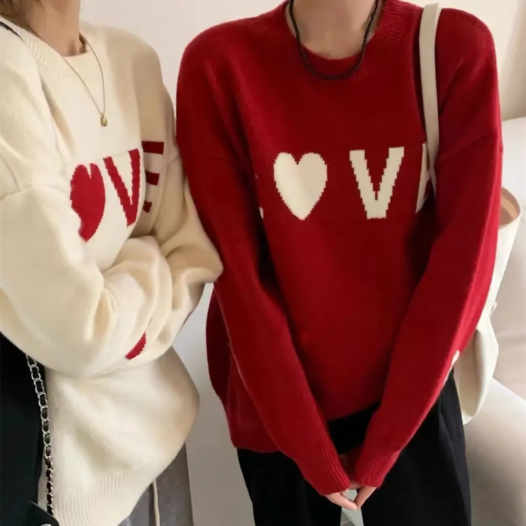Churchf Churchf Version Of Love Jacquard Round Collar Set Outside Wearing Sweater Female Qiu Dong New Loose Long Sleeve Versatile Sweater Jacket