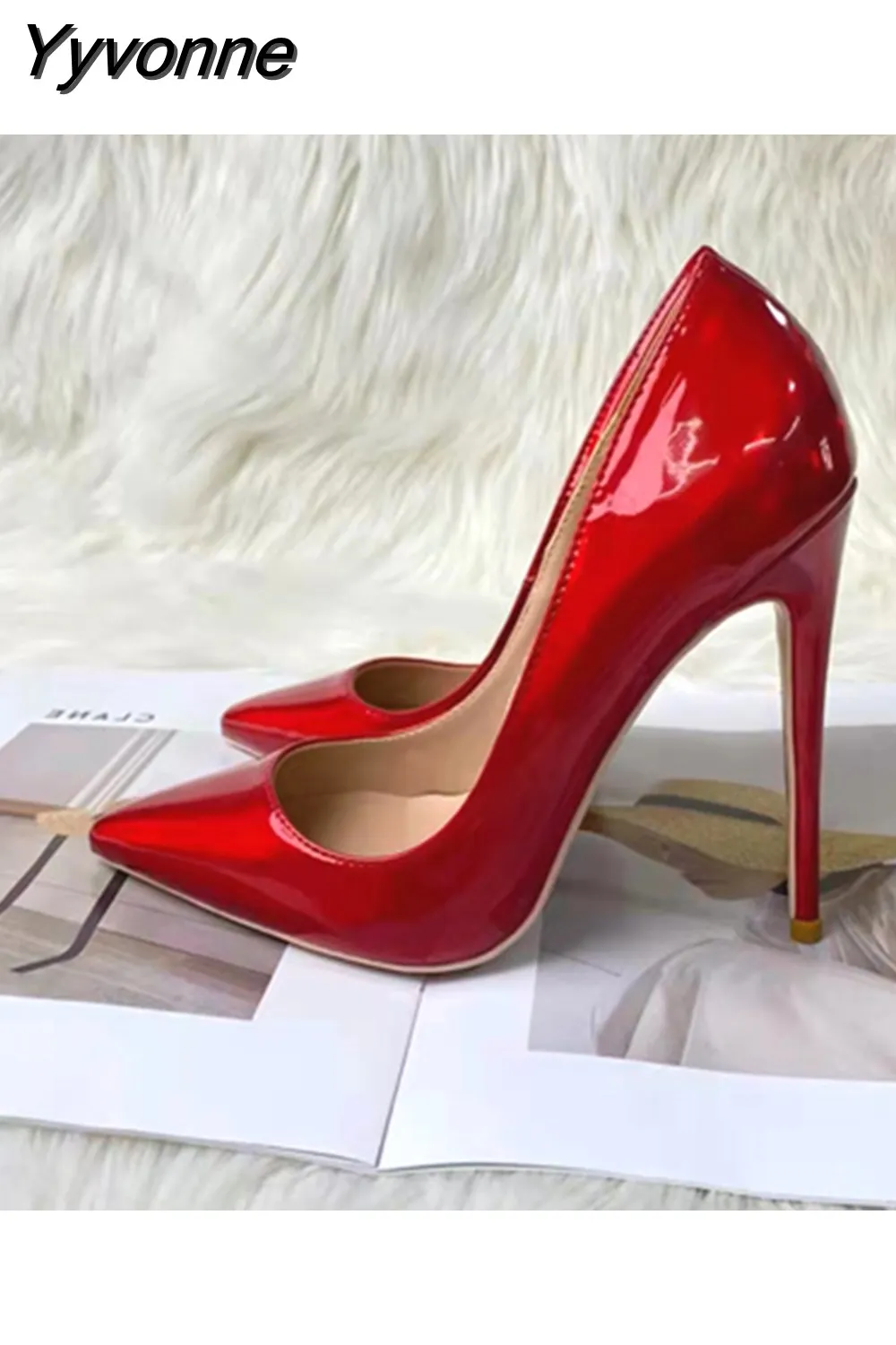 Yyvonne Shiny Women Pointy Toe Sexy Stiletto Pumps Fashion Designer Slip On 8cm 10cm 12cm High Heel Party Shoes QP148 ROVICIYA