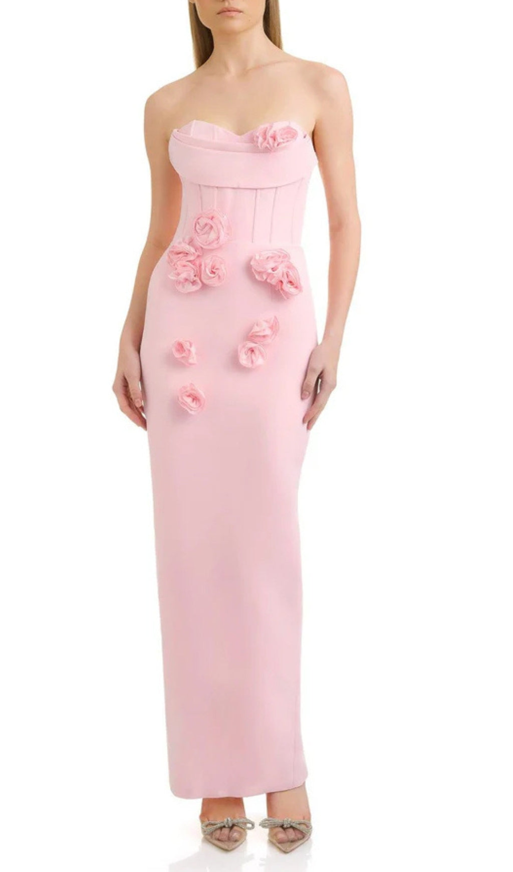 Aihe Pink Strapless Flower Bandage Dress Flowering Girl