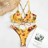 ZAFUL Flower Bikini Set Retro Women Push up Bra Bandeau Bikinis Padded Summer Female Biqinis Lace Swimsuit Brazilian Beachwear
