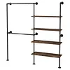 [US Local Warehouse] 14.6x76x82.7Inch Industrial Pipe Clothing Rack with Hanging Rods Heavy Duty Clothes Organizer Large Capacity Display Hanging Garment Rod Wooden Clothes Storage Shelves for Walk In Closet