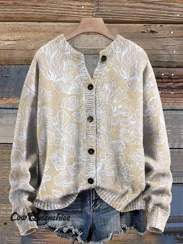 Vintage Flowers Print Buttoned Cardigan Sweater Multicolor / S