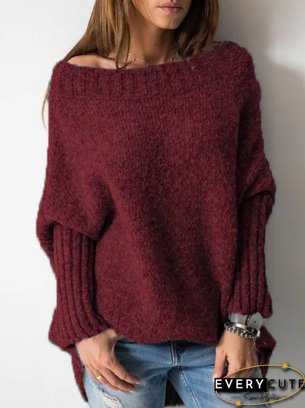 Casual Shift Plain Knitted Sweater