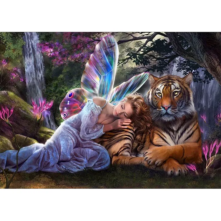 Angel And Tiger (50*40CM) 11CT Stamped Cross Stitch gbfke