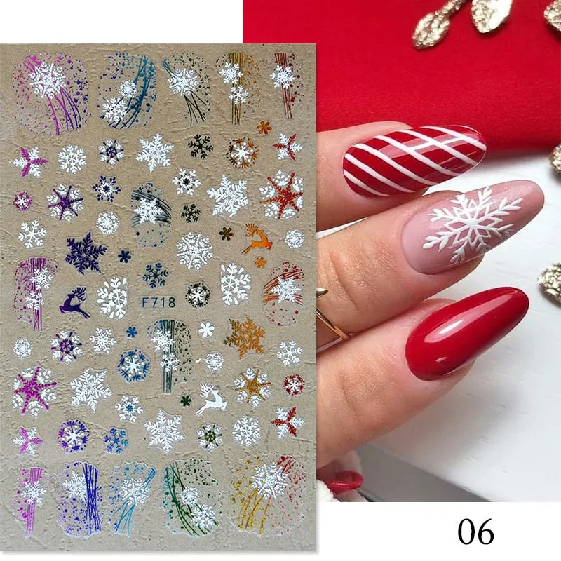 3D Christmas Nail Art Decoration Stickers Sparkly Gold White Colorful  Glitter Geometry Snowflake Winter Slider Nail Foils-Nail Inspo