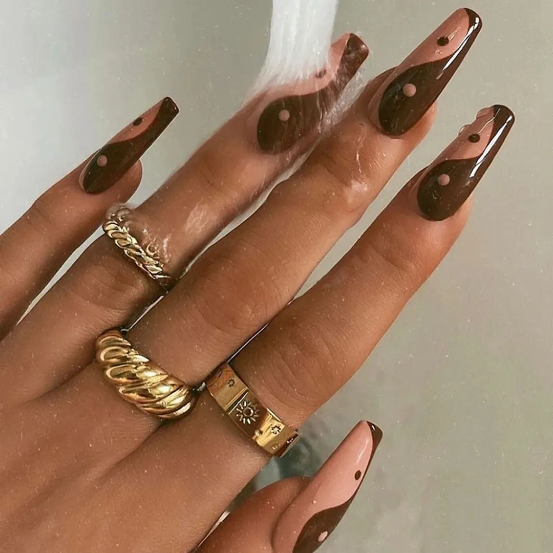 Coffin Fake Nails Detachable Black White French False Nails Press On Nails Long Fingernail Decal Faux Ballerina Nail Art Tips