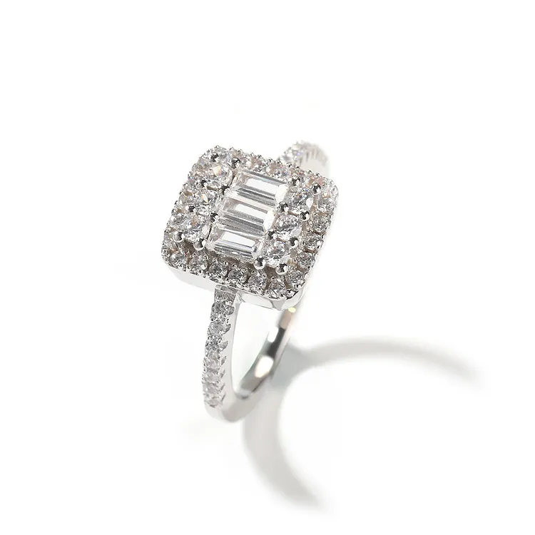 Iced Out Square Zircon Geometric Rings Hip Hop Bling Bling For Women