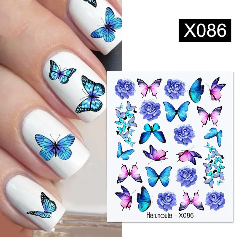 Harunouta Geometrics Line Water Decals Stickers Flower Leaves Tropical Plants Slider For Nails Spring Summer Nail Art Decoration