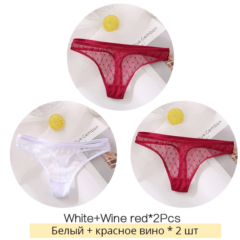 Billionm Lace Thongs Women 3Pcs/Set Transparent G-string Panties Dots Lace T-back Underwear Fashion Female Underpants M-XL
