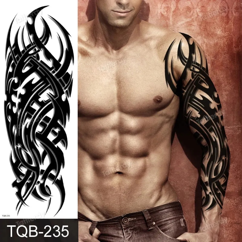 skull sleeve tattoo designs large full arm temporary tattoos for men boy tatoo fake waterproof tiger totem lion dragon pattern