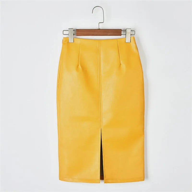 2021 Winter Korean PU Leather Skirts Women High Waist Straight Midi Skirts Sexy Skirt Women Plus Size Solid Split Skirts 10091