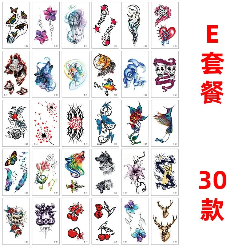 56 Pcs Waterproof Temporary Tattoo Stickers set English Russian wild Element Body Art Flash Tatto Fake Tatoo for Men and Women