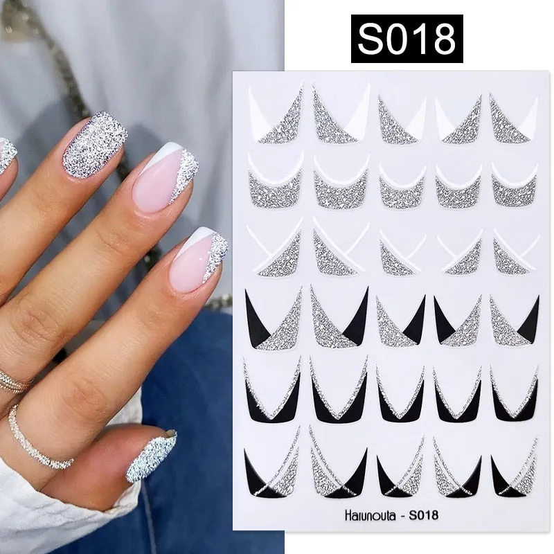 Geometric Lines Flowers Leaves 3D Nail Sticker Figure Woman Face Pattern Special Self Adhesive Nail Art Decals Manicures Sliders-Nail Inspo