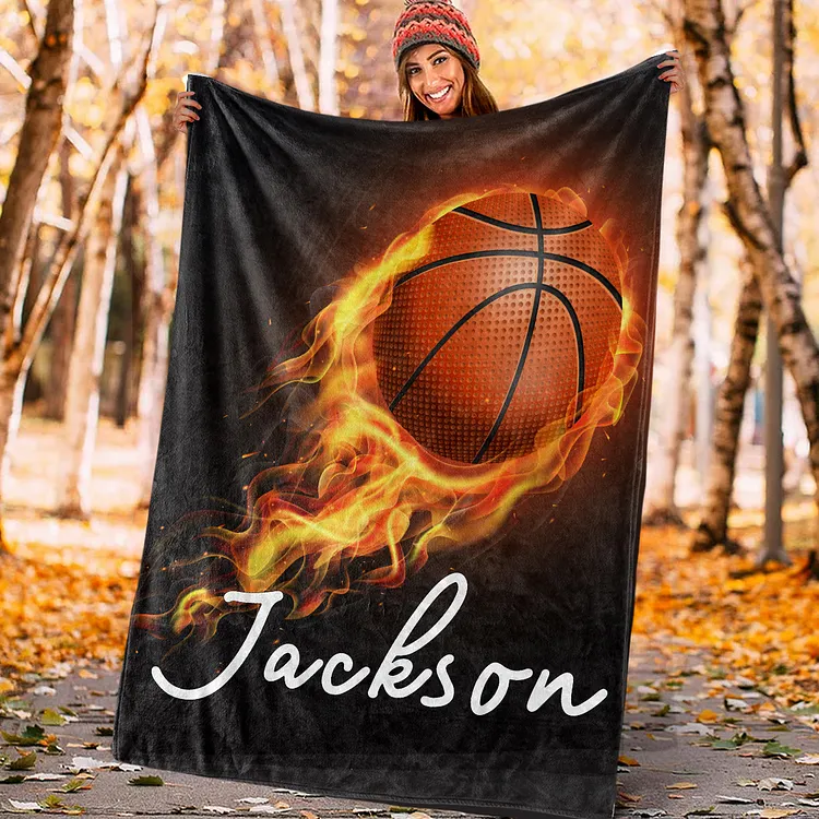 Personalized Basketball Blanket, Sport Theme Blanket with Number and Name Birthday Team Gift for Athletes Sport Lovers | BKKid733