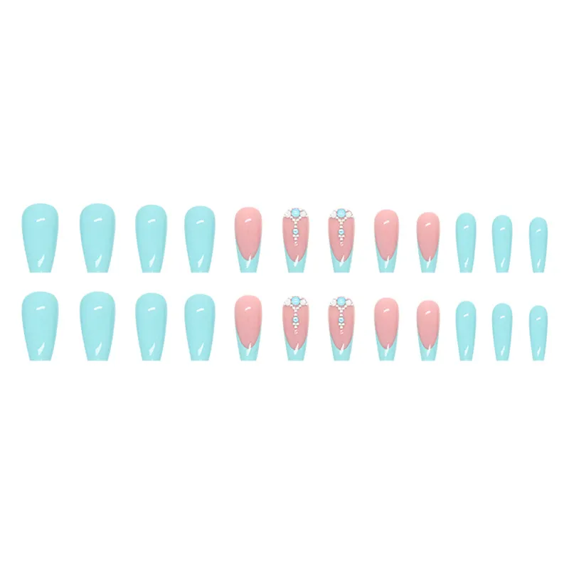 Churchf Churchf And Long Lake Blue Dripping Diamond Nail Flash Pure Color Fake Nails Fashion Luxury Diamond Wear Armor Finished Products