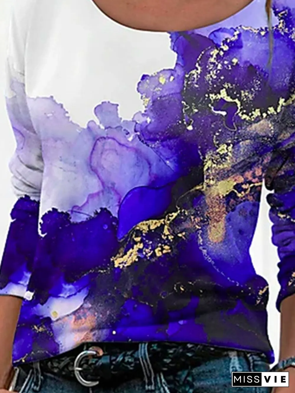 Floral-Print Crew Neck Cotton-Blend Long Sleeve T-shirt