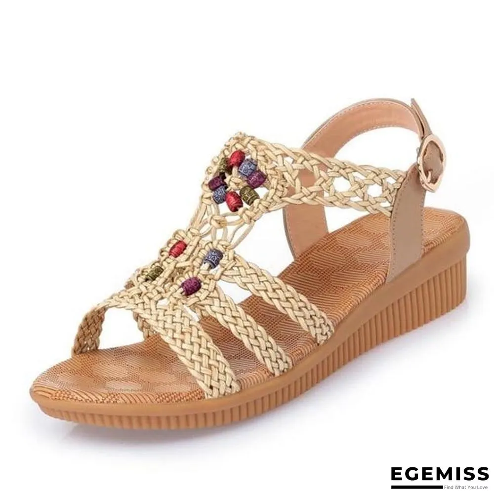 Ethnic Style Women Summer Woven Sandals Breathable Wedge Sandals | EGEMISS