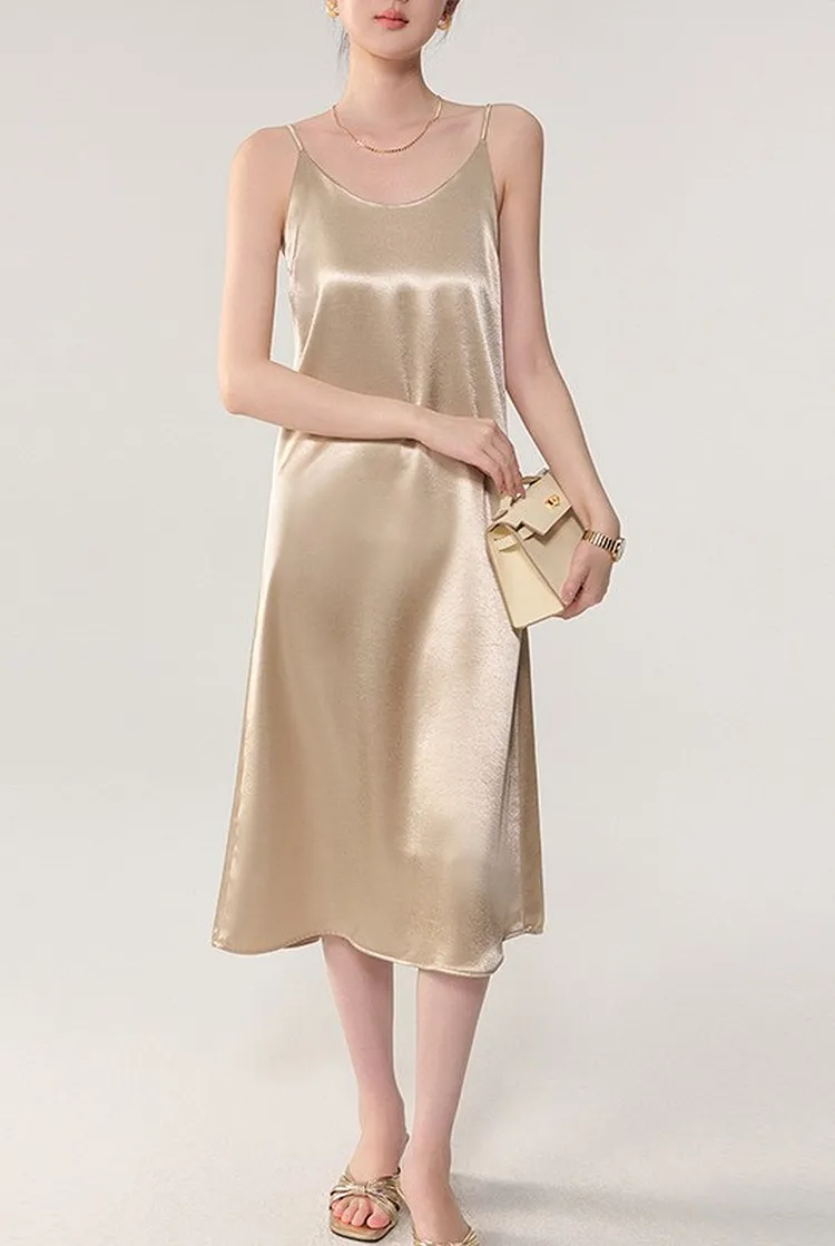 Sleeveless Satin Slip Midi Dress for Women