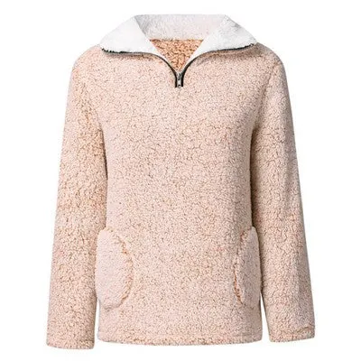 Women Sherpa Jacket Plush Lapel Sweater Casual Top