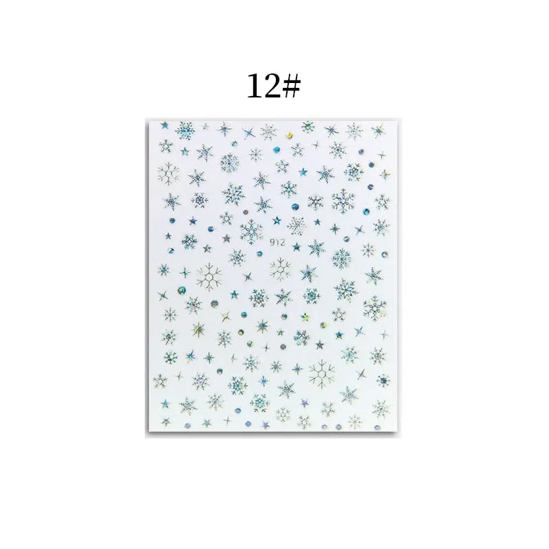 1 Sheet Christmas 5D Nail Stickers Gold And Sliver Snowflakes Transfer Nail Decals Slider Decoration For Manicuries