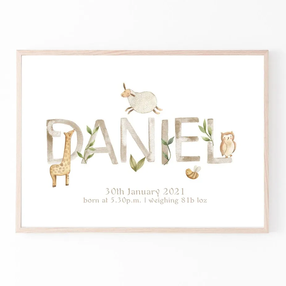 Personalized Poster Baby Name Custom Canvas Painting Nursery Print Pictures Newborn date of birth Wall Art for Baby Rooms Decor