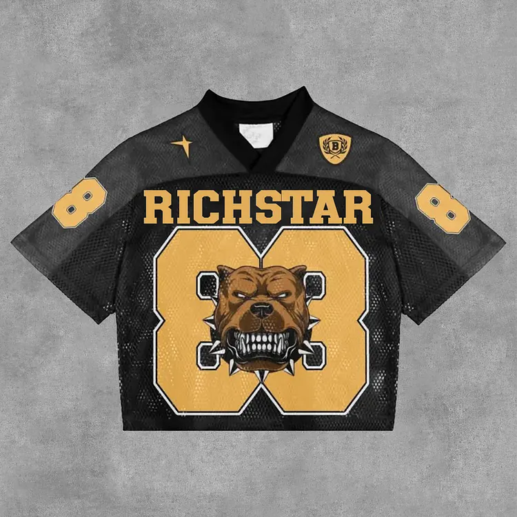 Vintage Rich Star No 88 Graphics Blokecore Blokette Cotton Football V-Neck T-Shirt