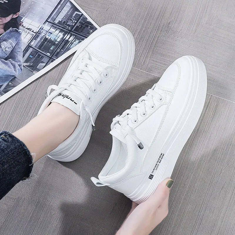Yyvonne Women Sneakers 2022 Fashion Breathble Vulcanized Shoes Women Pu leather Platform Shoes Women Lace up Casual Shoes White2022