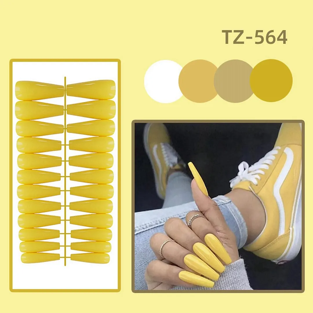 24Pcs Detachable False Nails Gourd Ballerina Coffin Wearable Fake Nails Full Cover Nail Tips Acrylic Manicure Tips Press on Nail