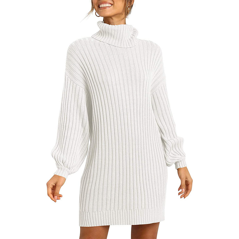 Fashion Loose High Neck Casual Long Sleeve Bottom Knit Sweater Dress