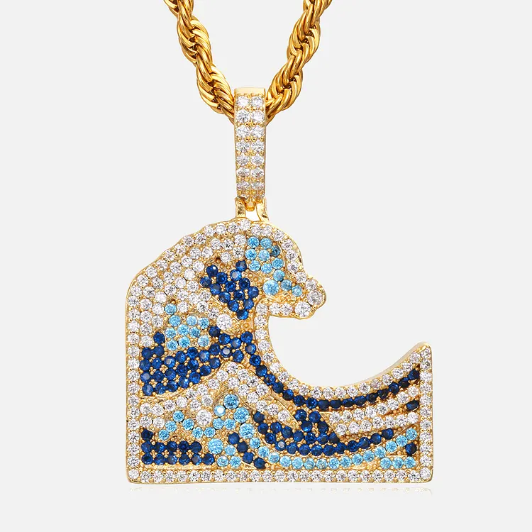 Iced Out Hip Hop Colorful Wave Pendants Bling Bling Necklaces For Women And Men