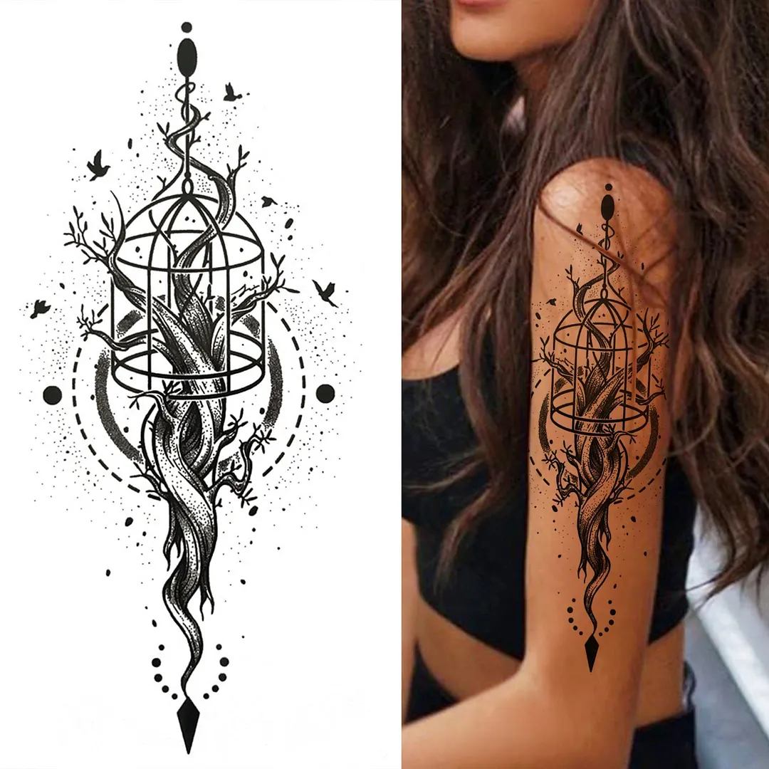 3D Snake Rose Temporary Tattoos For Women Girls Fake Flower Tattoo Sticker Black Death Eaters Dark Mark Mamba Snake Peony Tatoos 515-1