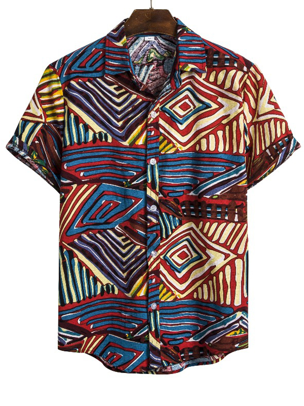 Printed Short Sleeves Lapel Blouses&shirts Tops