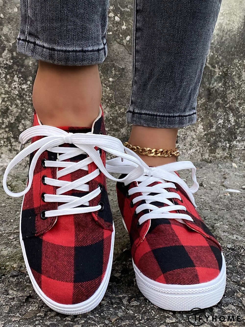 Christmas Red Plaid Black And White Plaid Leopard Casual Flat Shoes | IFYHOME