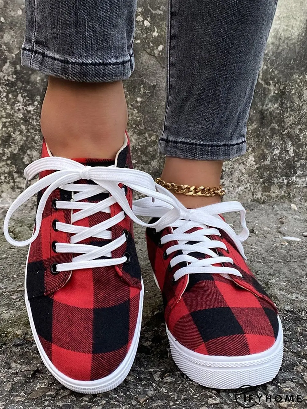 Christmas Red Plaid Black And White Plaid Leopard Casual Flat Shoes | IFYHOME