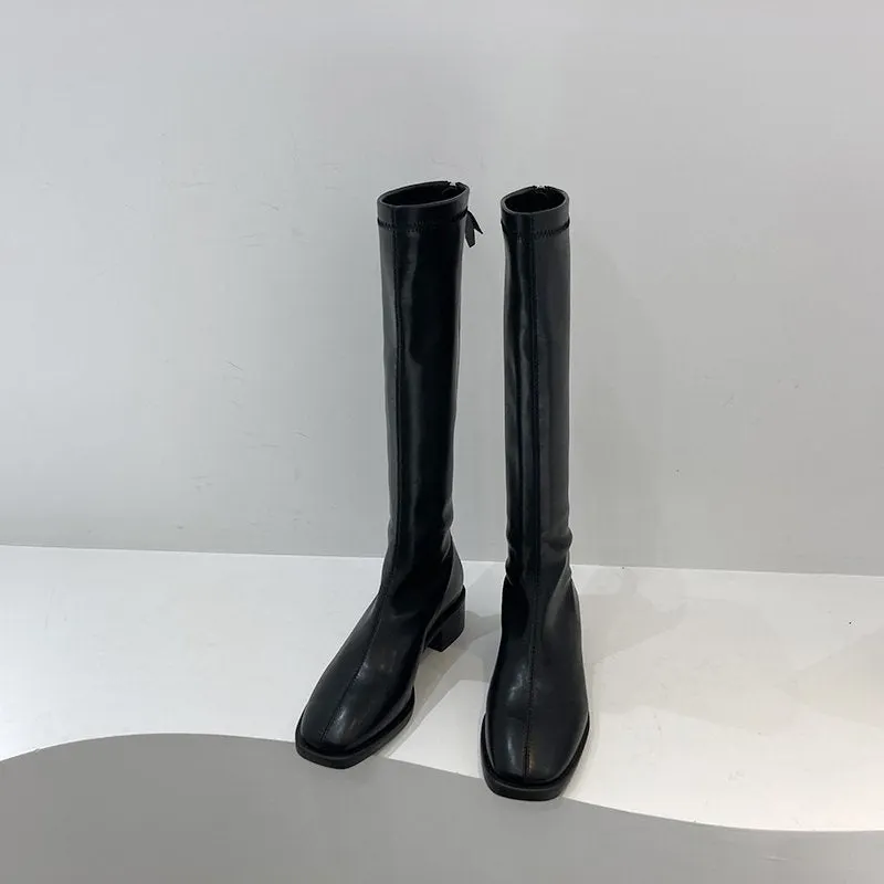 2021 INS New Women Knee Boots Lady Winter Designers Square Toe Shoes Thigh High Boots Female Fashion Leather Long Boots Casual