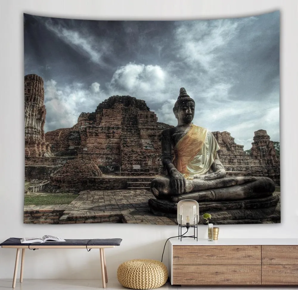 Buddha Statue Tapestry Twin Hippie Wall Hanging Bedspread Throw Cover Bohemian Beach Mat Table Cloths Home Art Decor Blanket