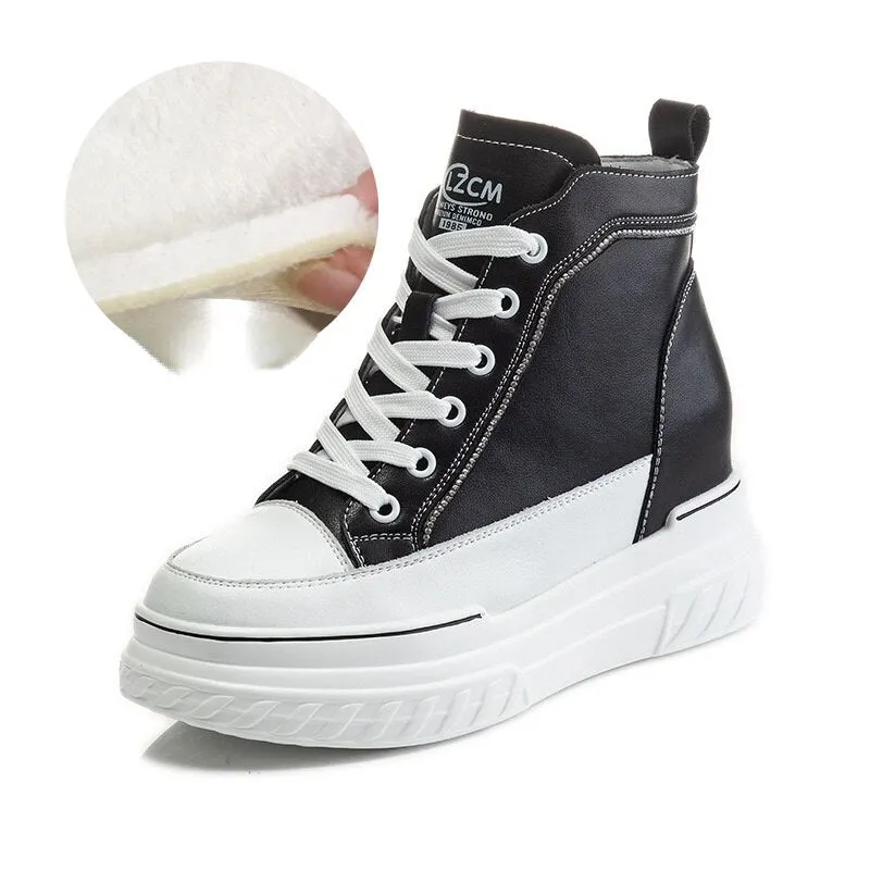 Fujin Platform Wedge Sneakers Chunky Shoes Hidden Heel Increaded Height 7.5cm Za Fashion Women Casual Shoes Genuine Leather