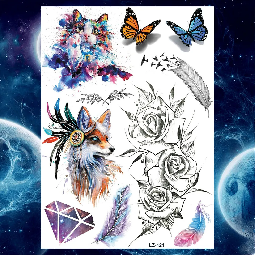 Sexy Girl 3D Flower Rose Temporary Tattoos For Women Black Dreamcatcher Tattoo Sticker Realistic Fake Peony Large Tatoos Paste