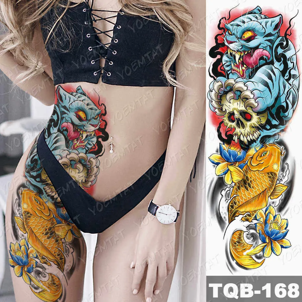 Large Arm Sleeve Tattoo Japan Samurai Waterproof Temporary Tatto Sticker Geisha Waist Leg Body Art Full Fake Tatoo Women Men