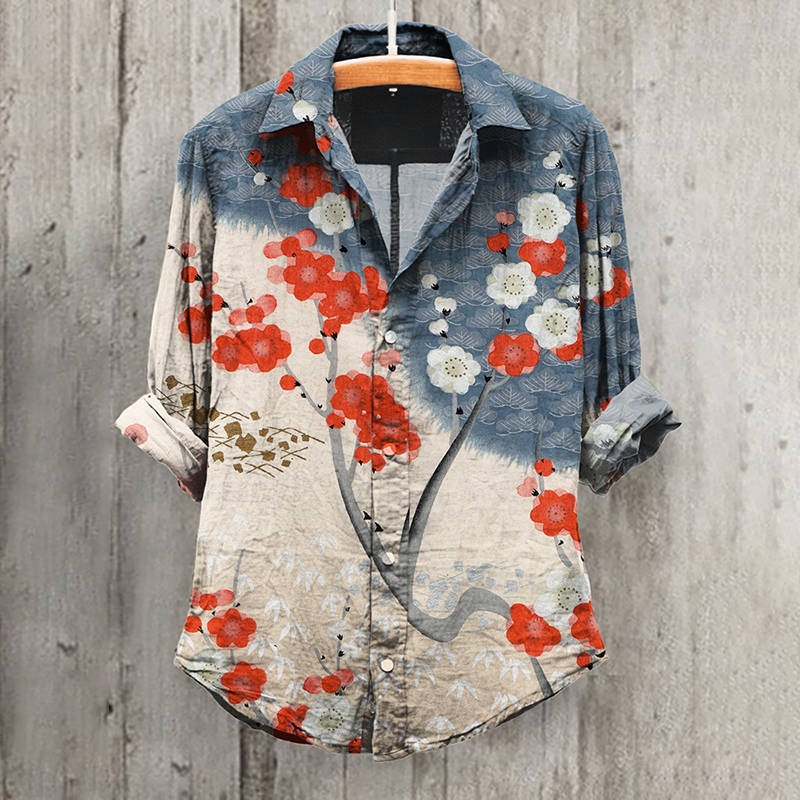 Japanese Art Sakura Print Casual Shirt artswardrobe
