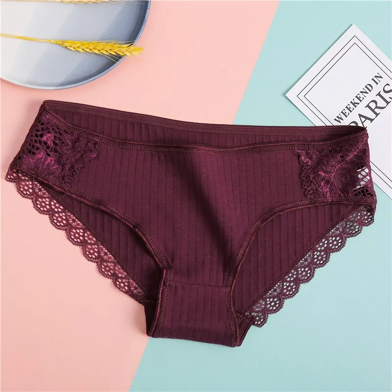 FINETOO Women's Underpants Soft Cotton Panties Girls Solid Color Briefs Striped Panty Sexy Lingerie Female Underwear M-XL Panty